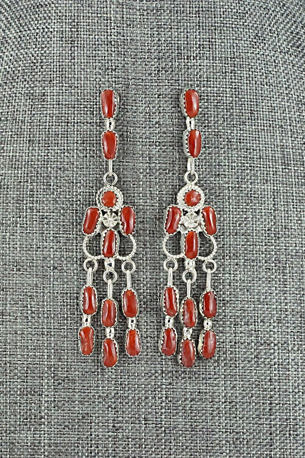 Coral & Sterling Silver Squash Blossom Set - Claudine Penketewa