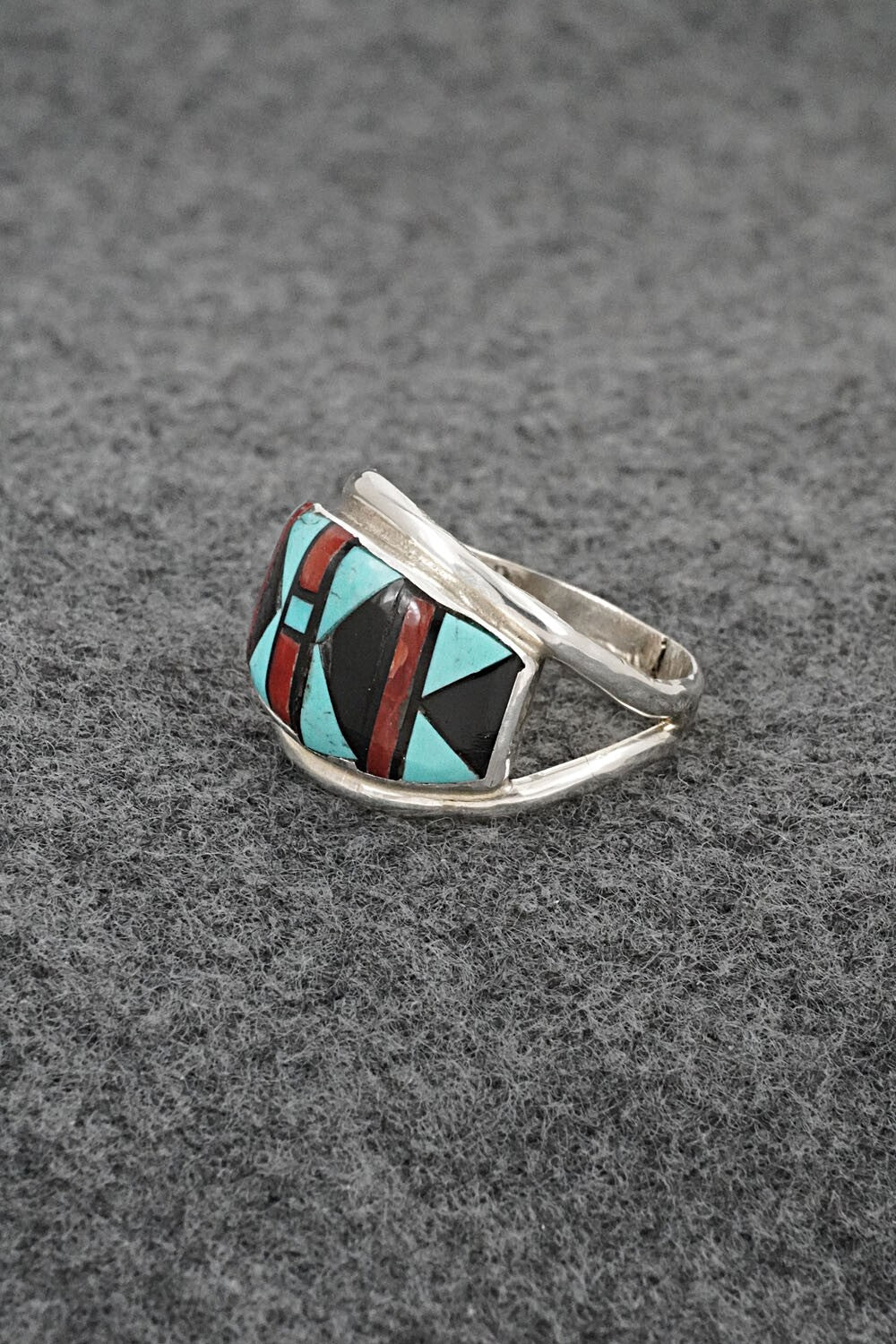 Multi-Stone & Sterling Silver Inlay Ring - Ola Eriacho - Size 7.5