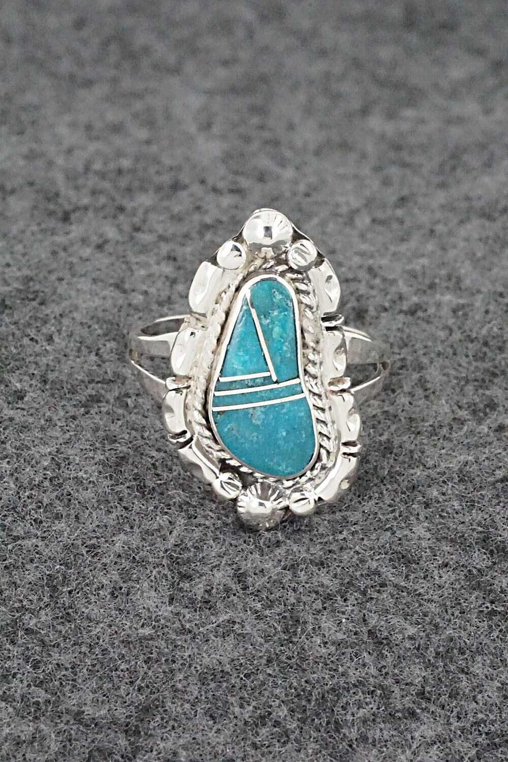 Turquoise & Sterling Silver Inlay Ring - James Manygoats - Size 9