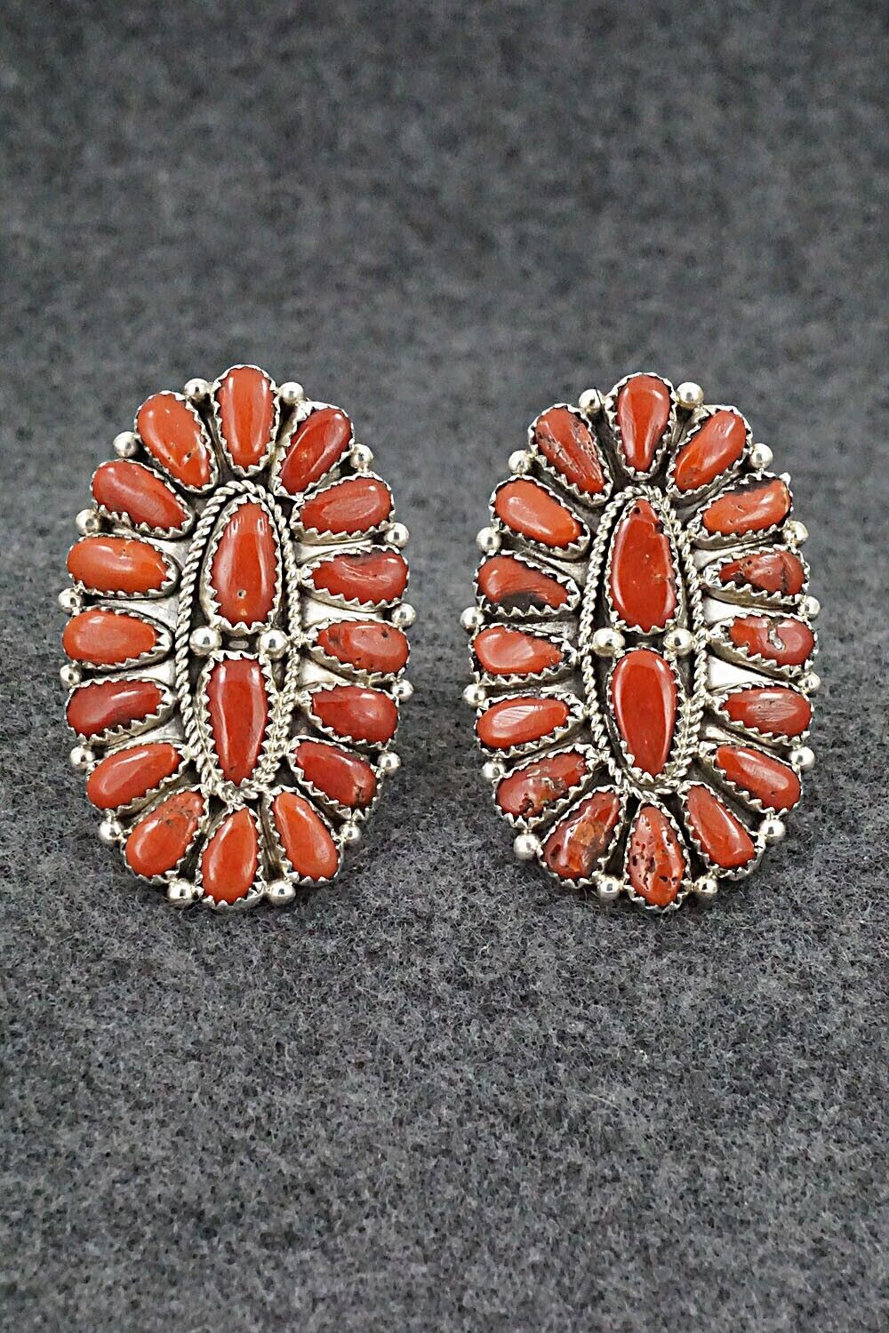 Coral & Sterling Silver Squash Blossom Set - Justina Wilson
