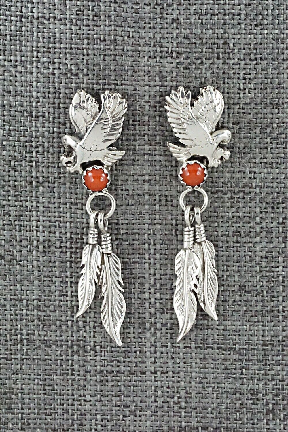 Coral & Sterling Silver Earrings - Isabelle Yazzie
