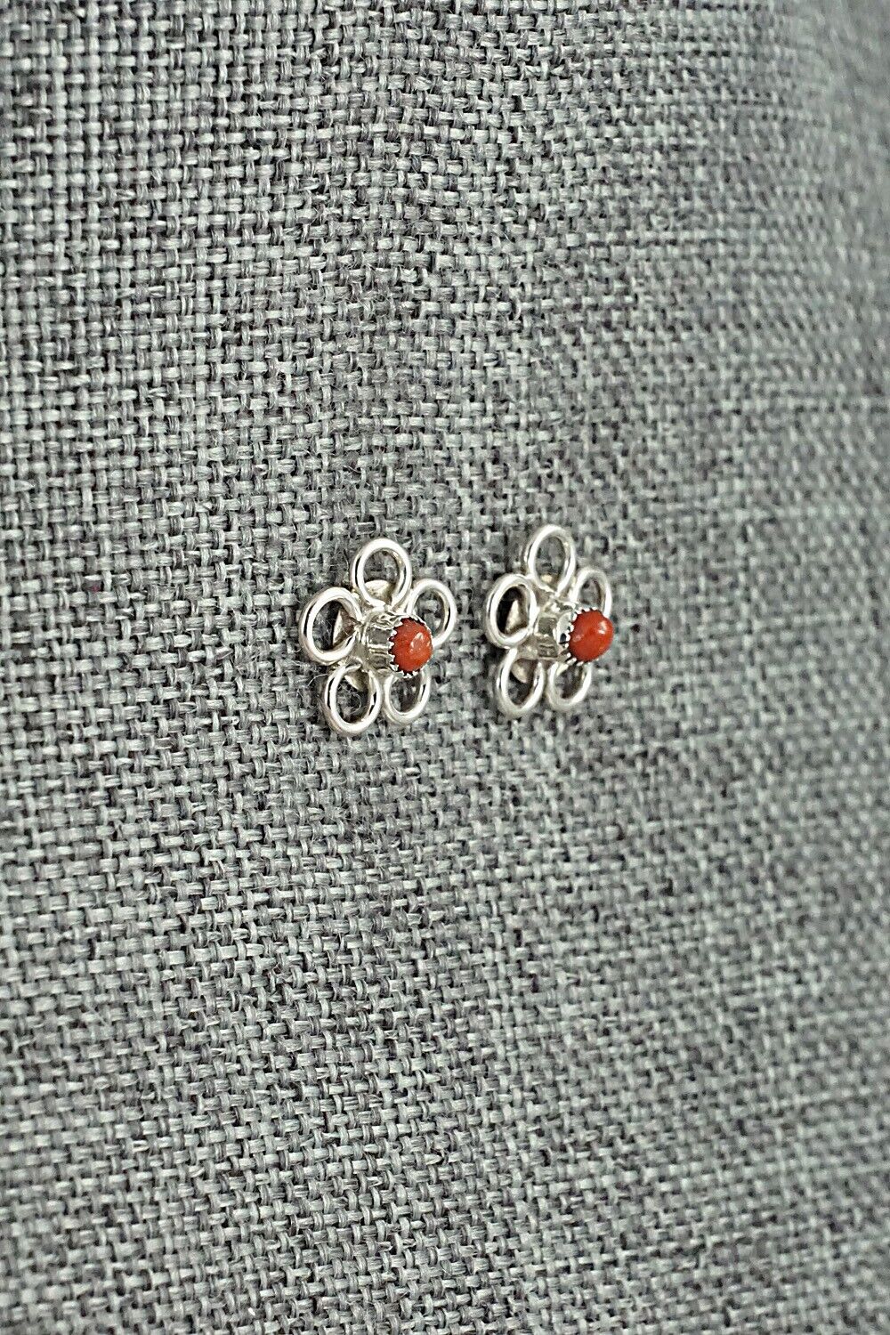 Coral & Sterling Silver Earrings - Connie Bowannie