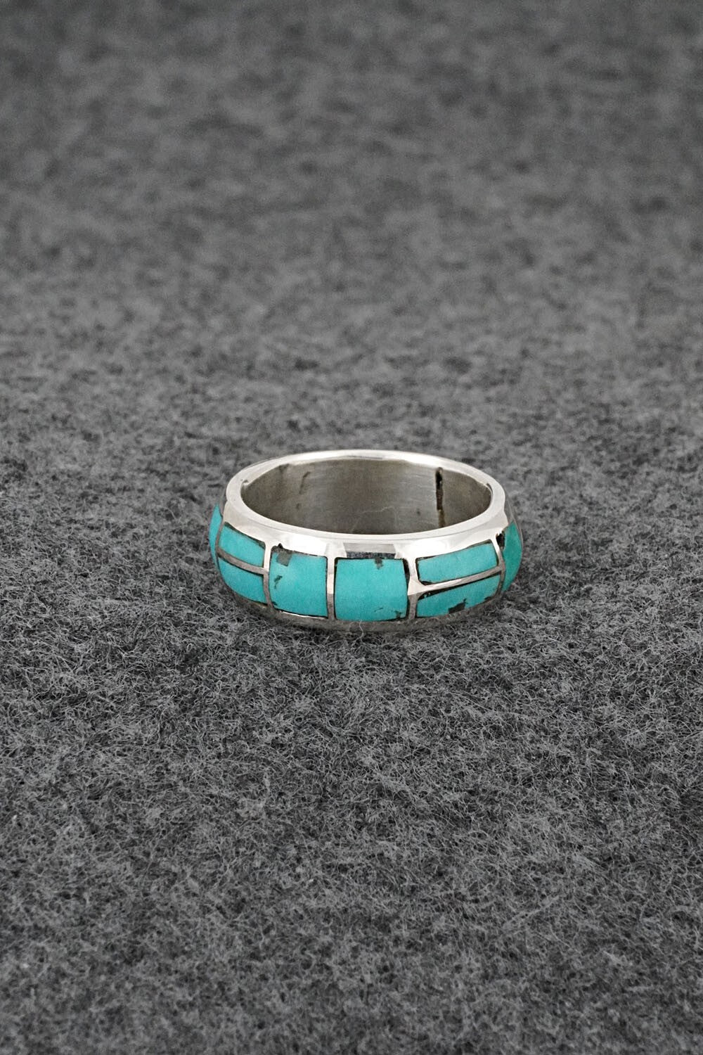 Turquoise & Sterling Silver Inlay Ring - Matilda Chattin - Size 6