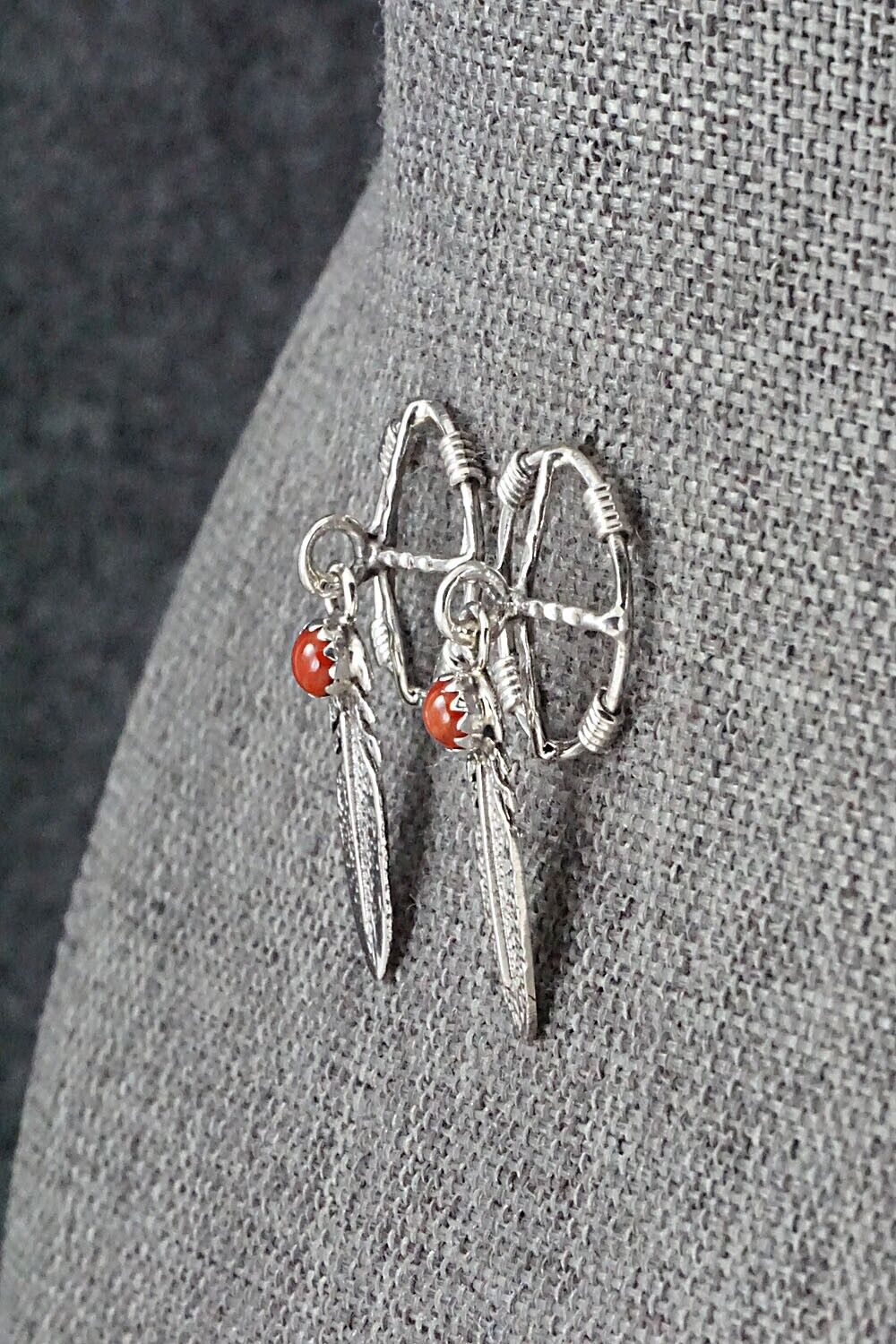 Coral & Sterling Silver Earrings - Elaine Shirley