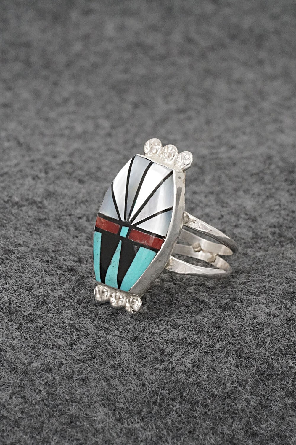 Multi-Stone & Sterling Silver Inlay Ring - Ola Eriacho - Size 8