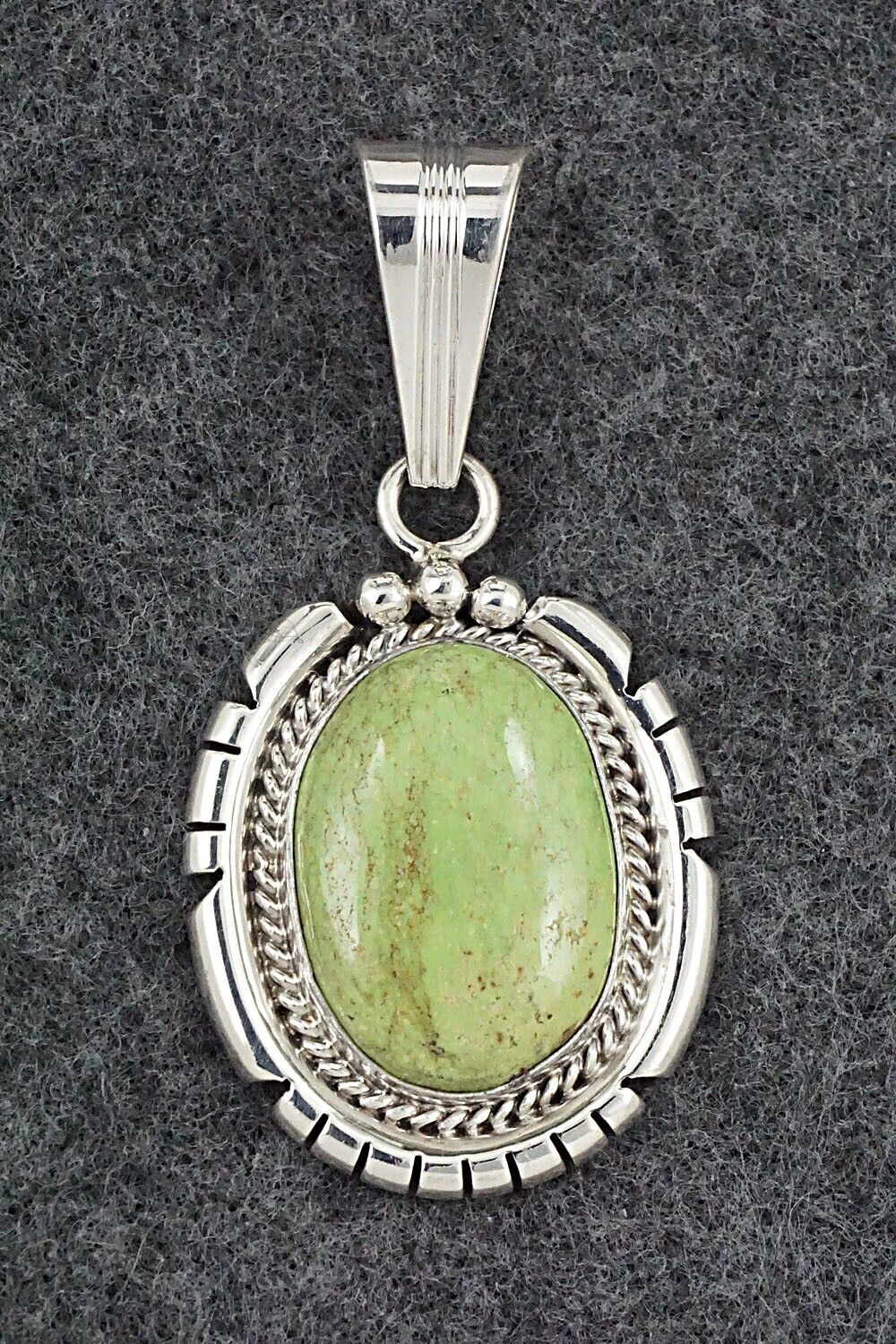 Gaspeite & Sterling Silver Pendant - Samuel Yellowhair