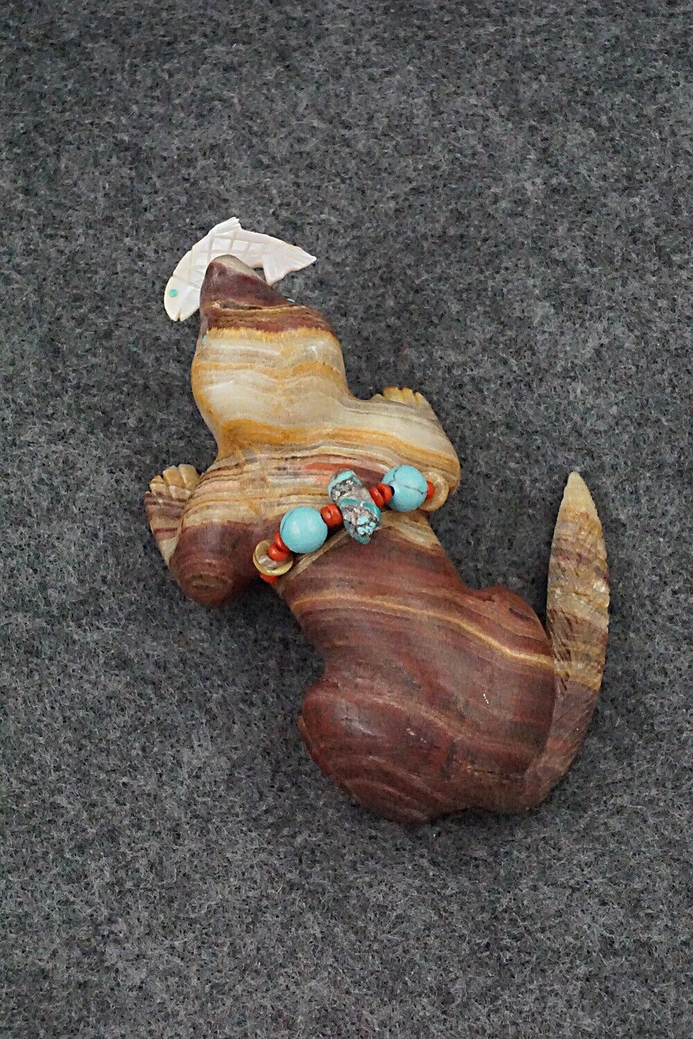 Otter with Fish Zuni Fetish Carving - Douglas Martza