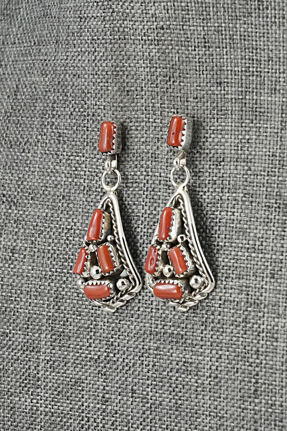 Coral & Sterling Silver Earrings - Melvin Chee