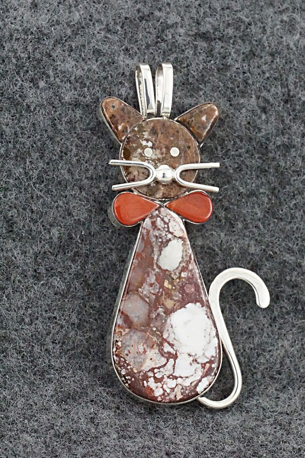Wild Horse, Coral & Sterling Silver Pendant - Leavus Ahiyite
