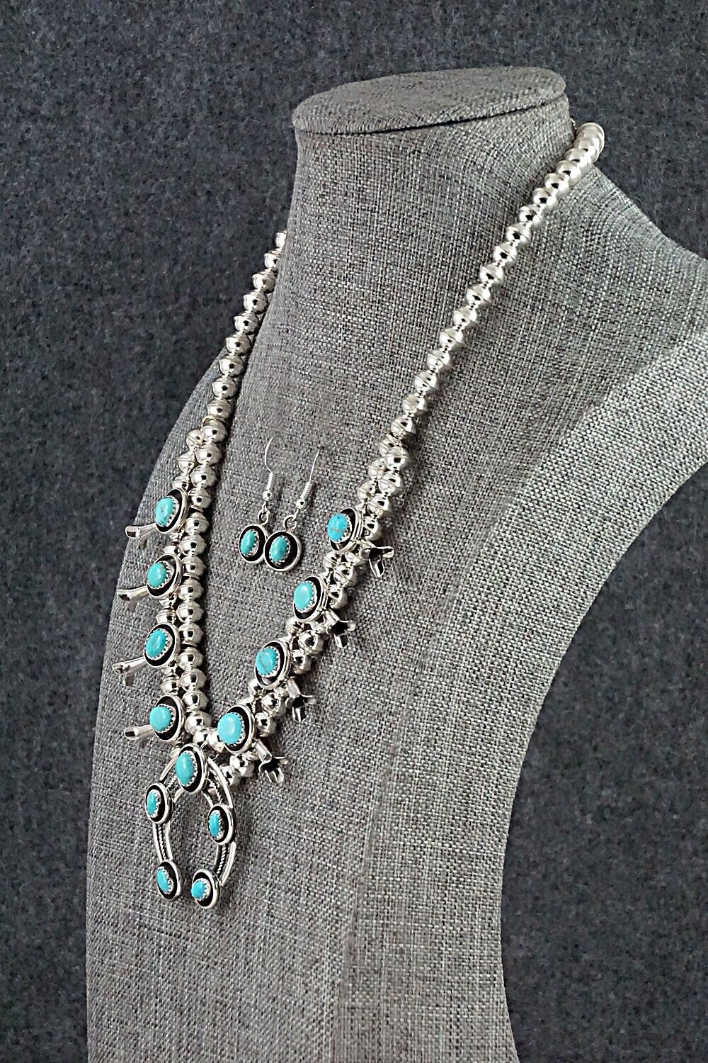 Turquoise & Sterling Silver Mini Squash Blossom Set - Phil Garcia