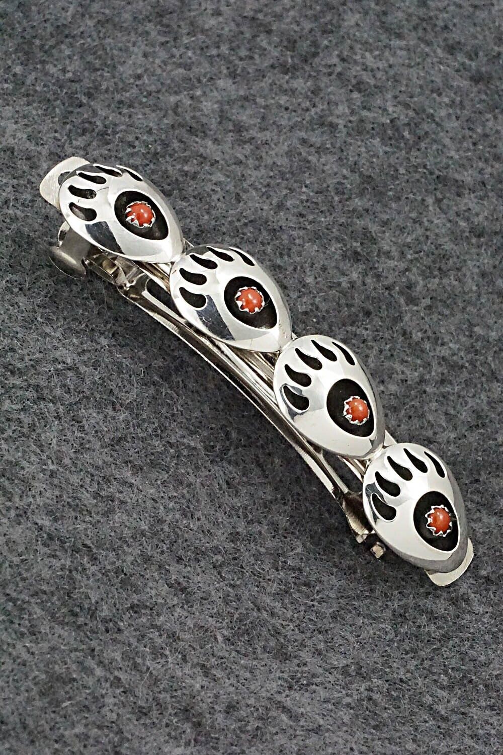 Coral & Sterling Silver Hair Barrette - Leroy Parker