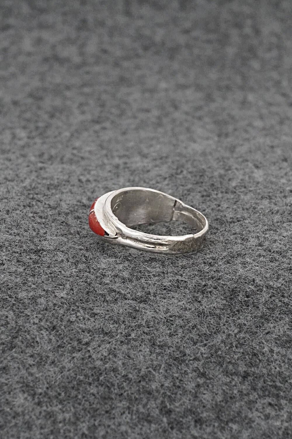 Coral & Sterling Silver Inlay Ring - Ola Eriacho - Size 5.5