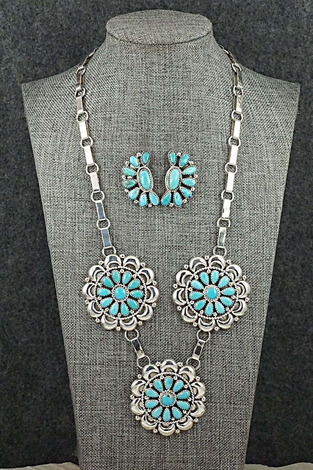 Turquoise & Sterling Silver Necklace and Earrings Set - Eunise Wilson