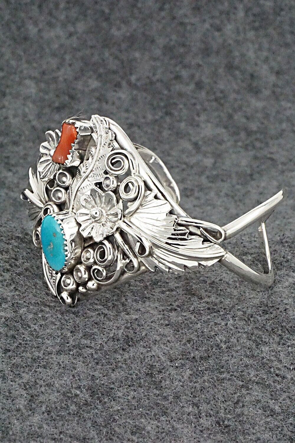 Turquoise, Coral & Sterling Silver Bracelet - Harry B. Yazzie