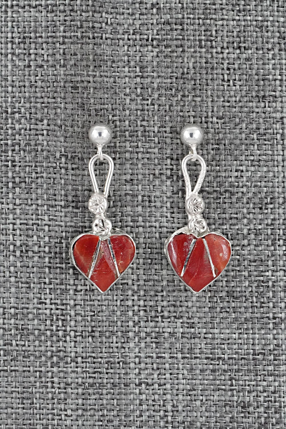 Coral Inlay & Sterling Silver Earrings - Ola Eriacho
