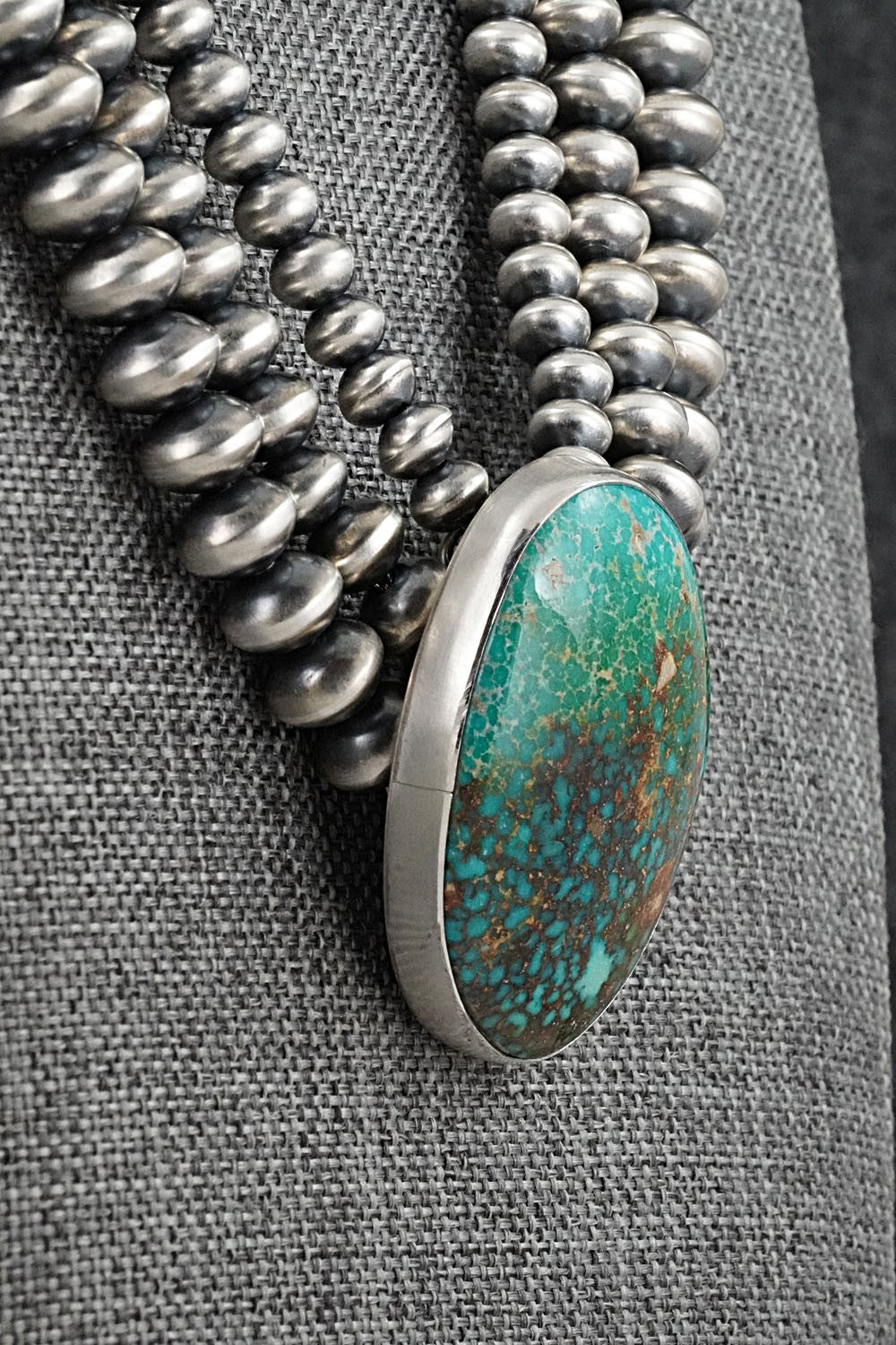 Turquoise & Sterling Silver Navajo Pearl Necklace - Johnson & Halwood