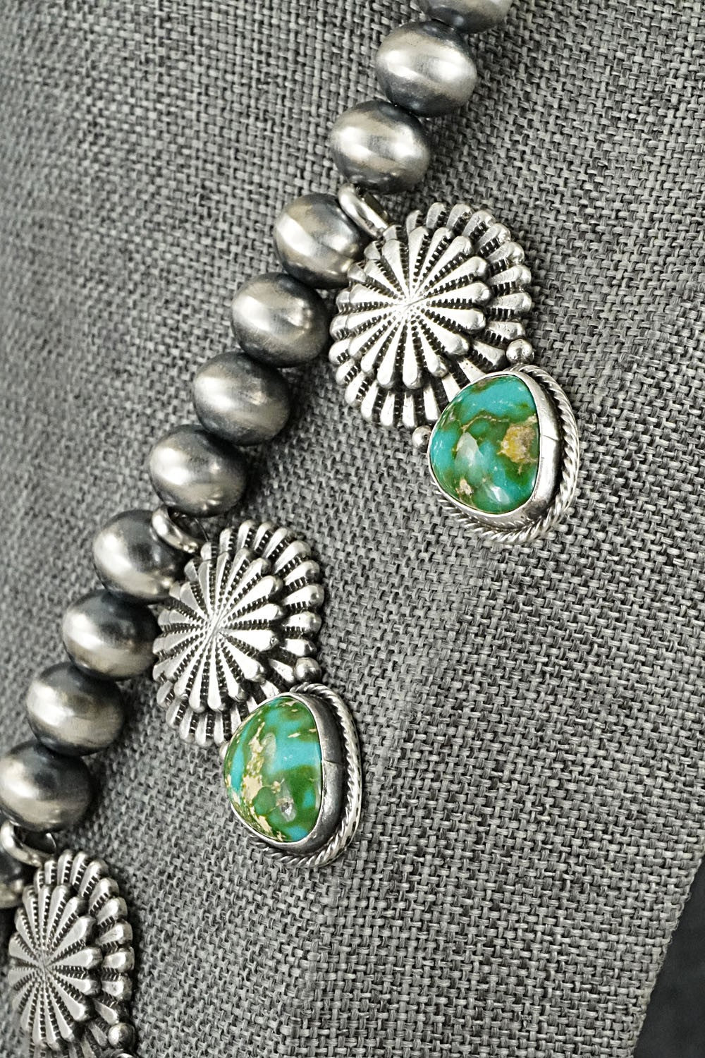Turquoise & Sterling Silver Navajo Pearl Necklace - Adrienne Gordon