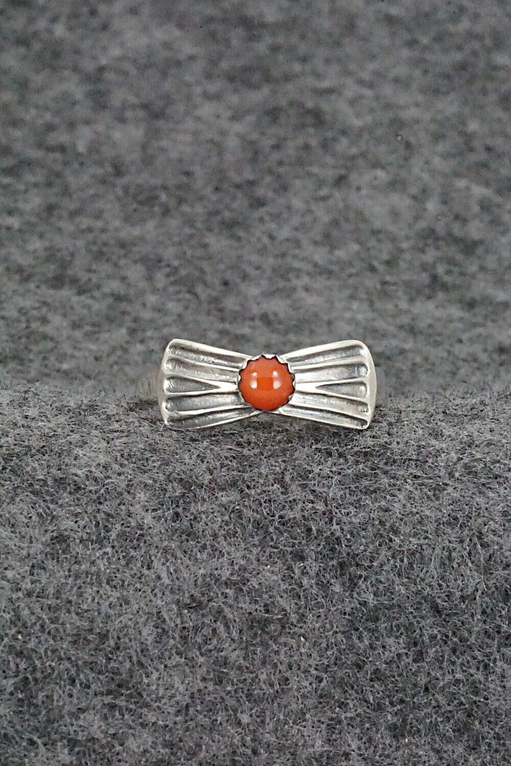 Coral and Sterling Silver Ring - Lee Shorty - Size 6.75