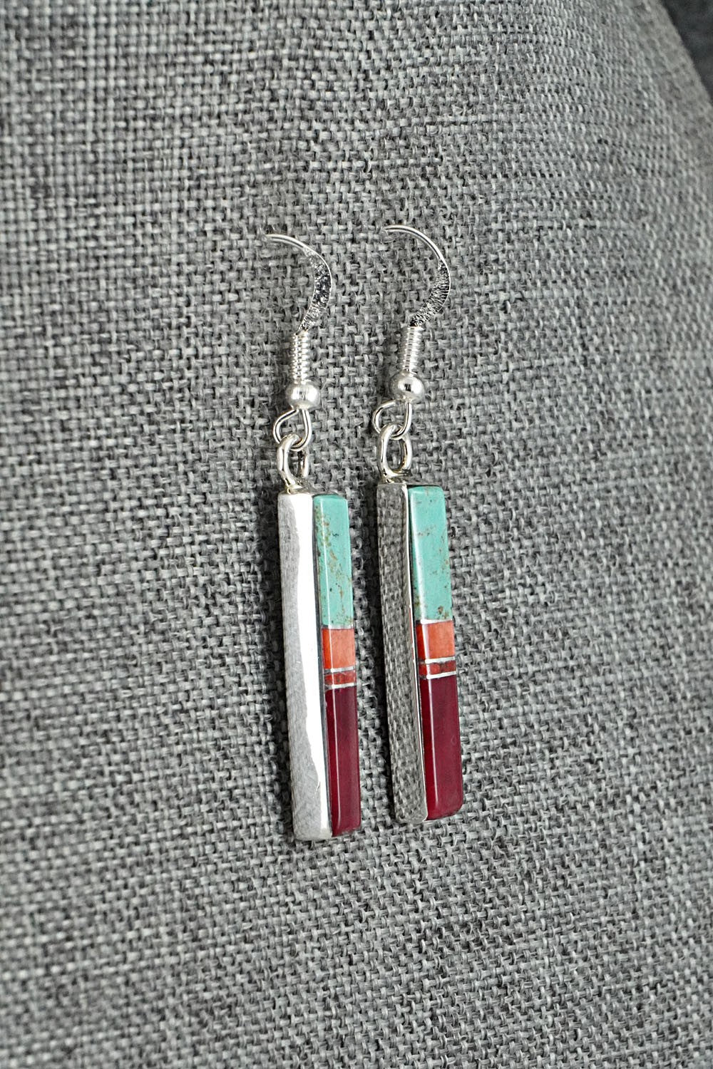 Turquoise, Spiny Oyster & Sterling Silver Earrings - Marilyn Yazzie