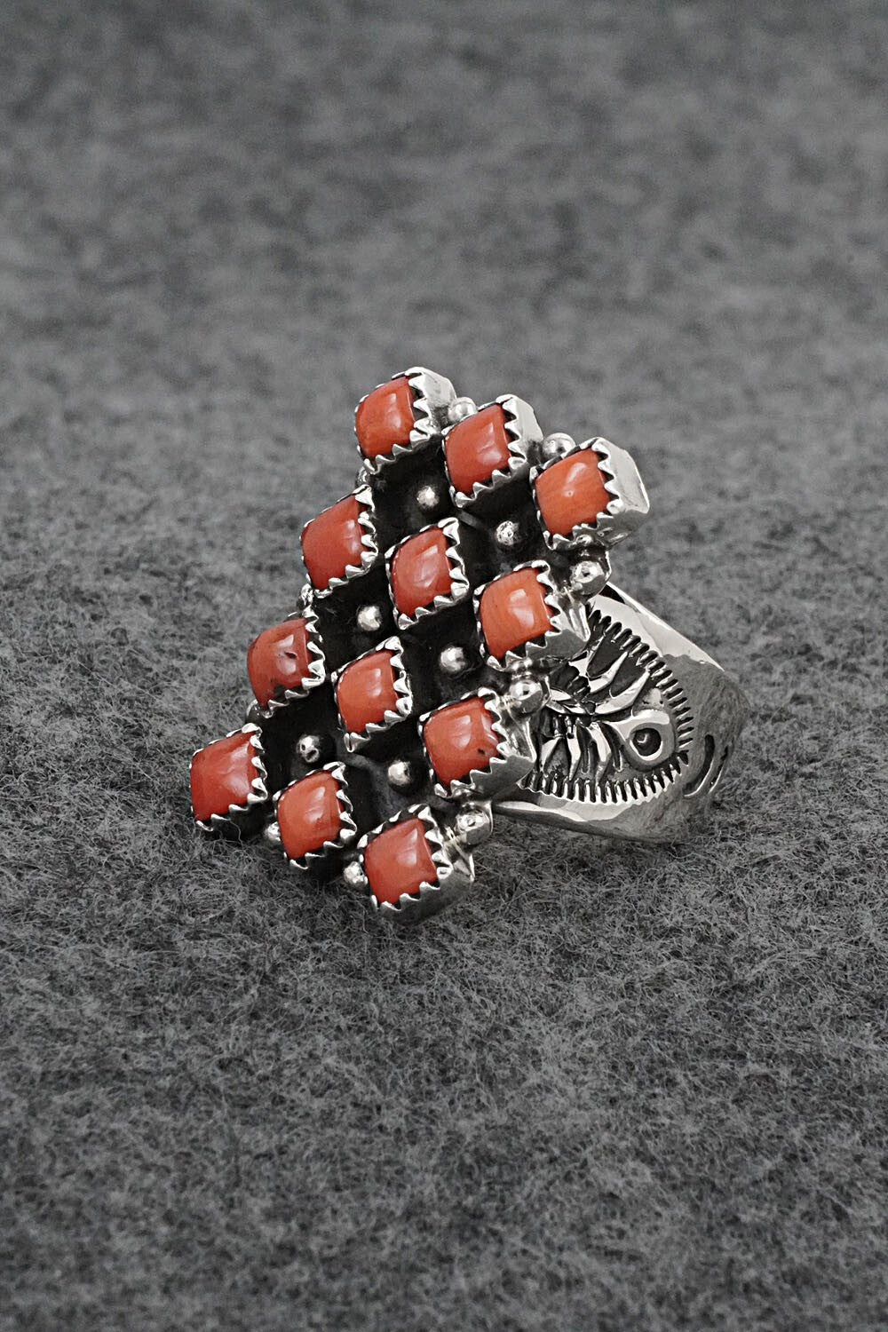 Coral & Sterling Silver Ring - Verley Betone - Size 8.5