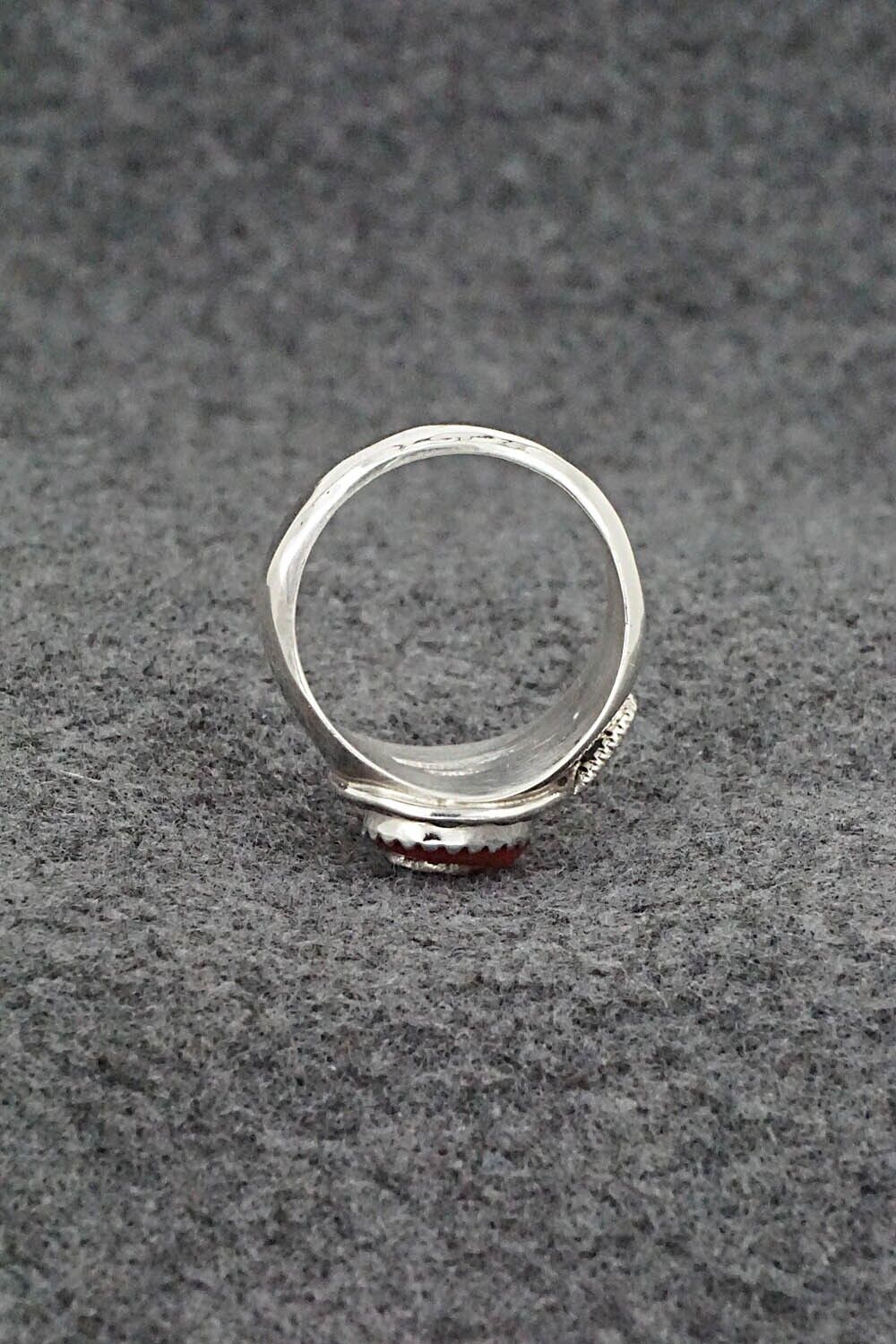 Turquoise, Coral & Sterling Silver Ring - Joy Calavaza - Size 8.5