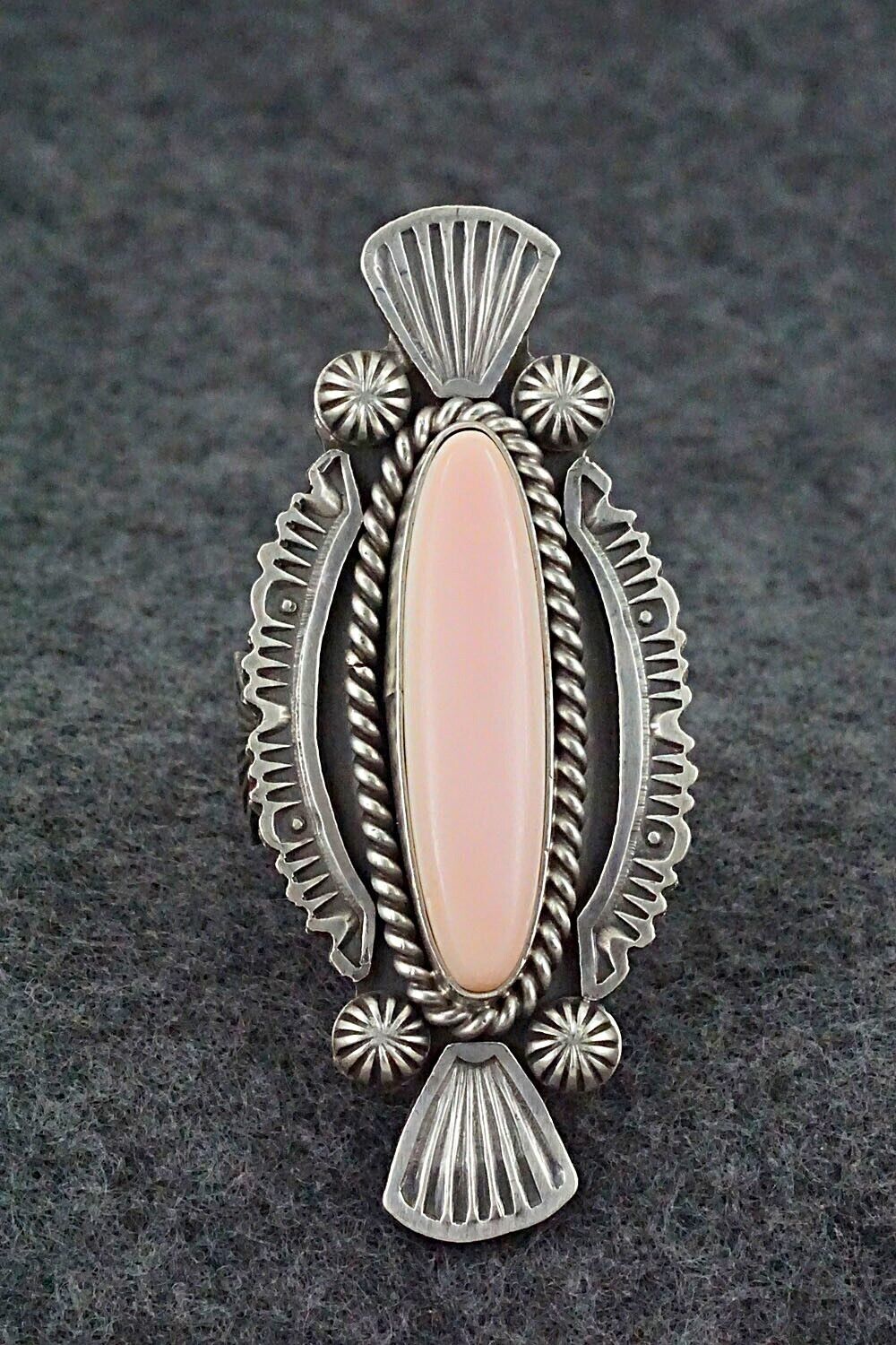 Pink Conch Shell & Sterling Silver Ring - Michael Calladitto - Size 9