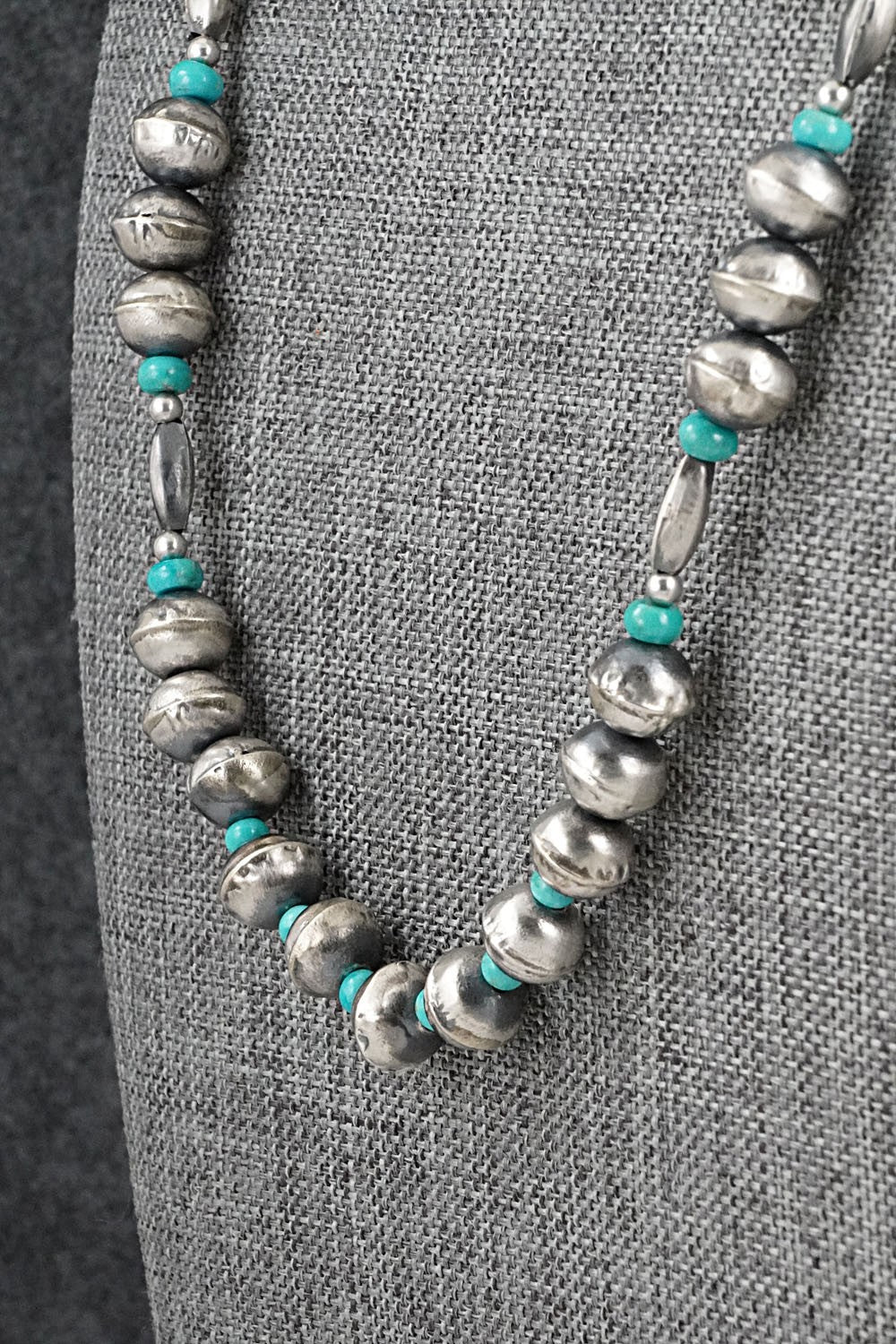 Turquoise & Sterling Silver Navajo Pearl Necklace 20" - Vintage