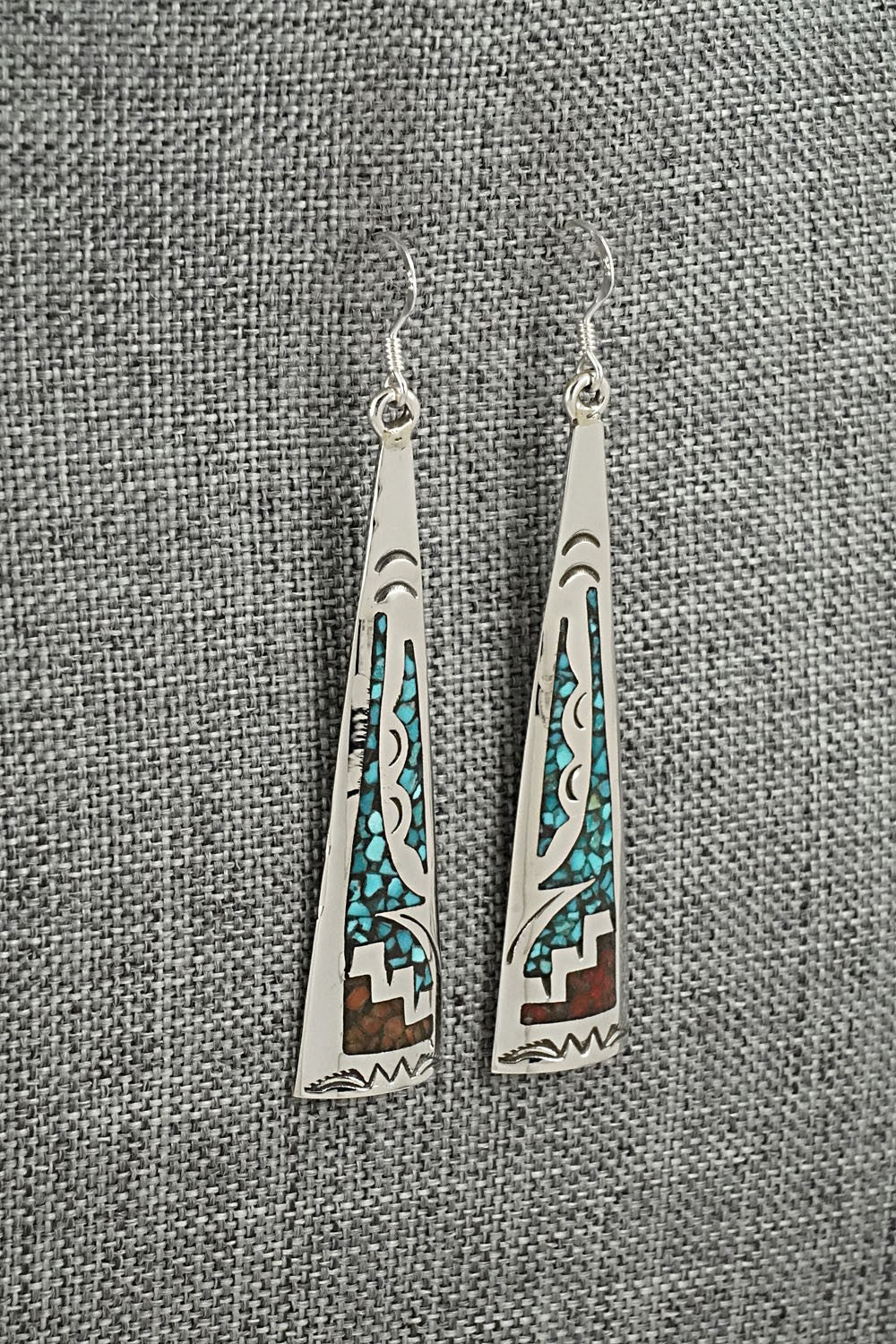Turquoise, Coral Chip & Sterling Silver Earrings - Joleen Yazzie