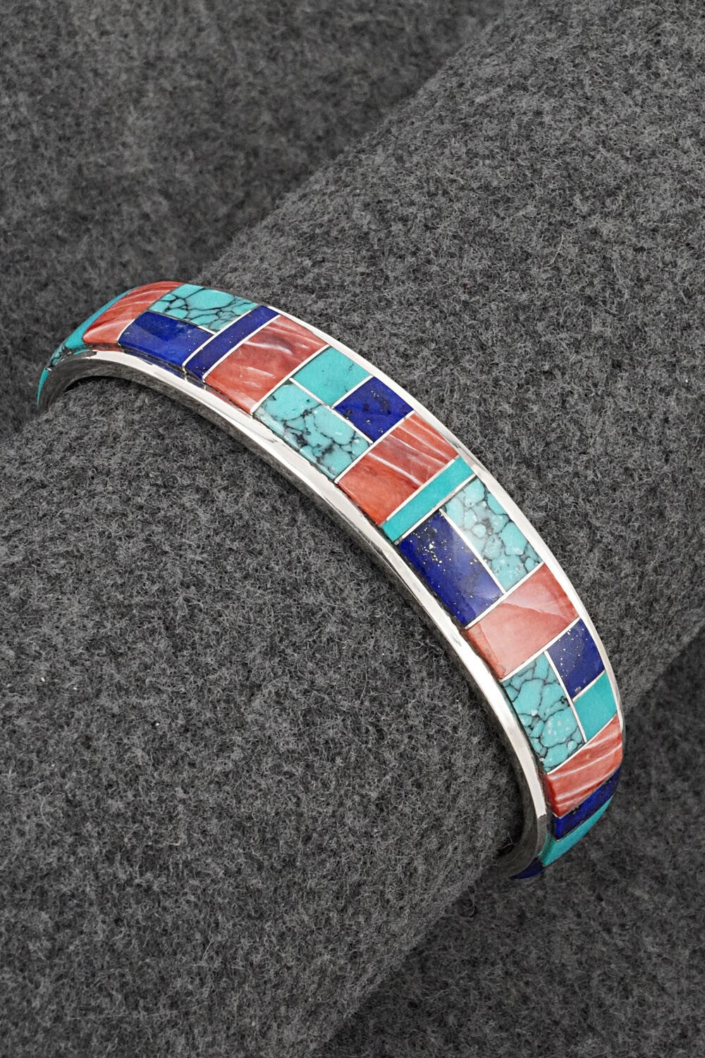 Multi-Stone Inlay & Sterling Silver Bracelet - Edison Yazzie