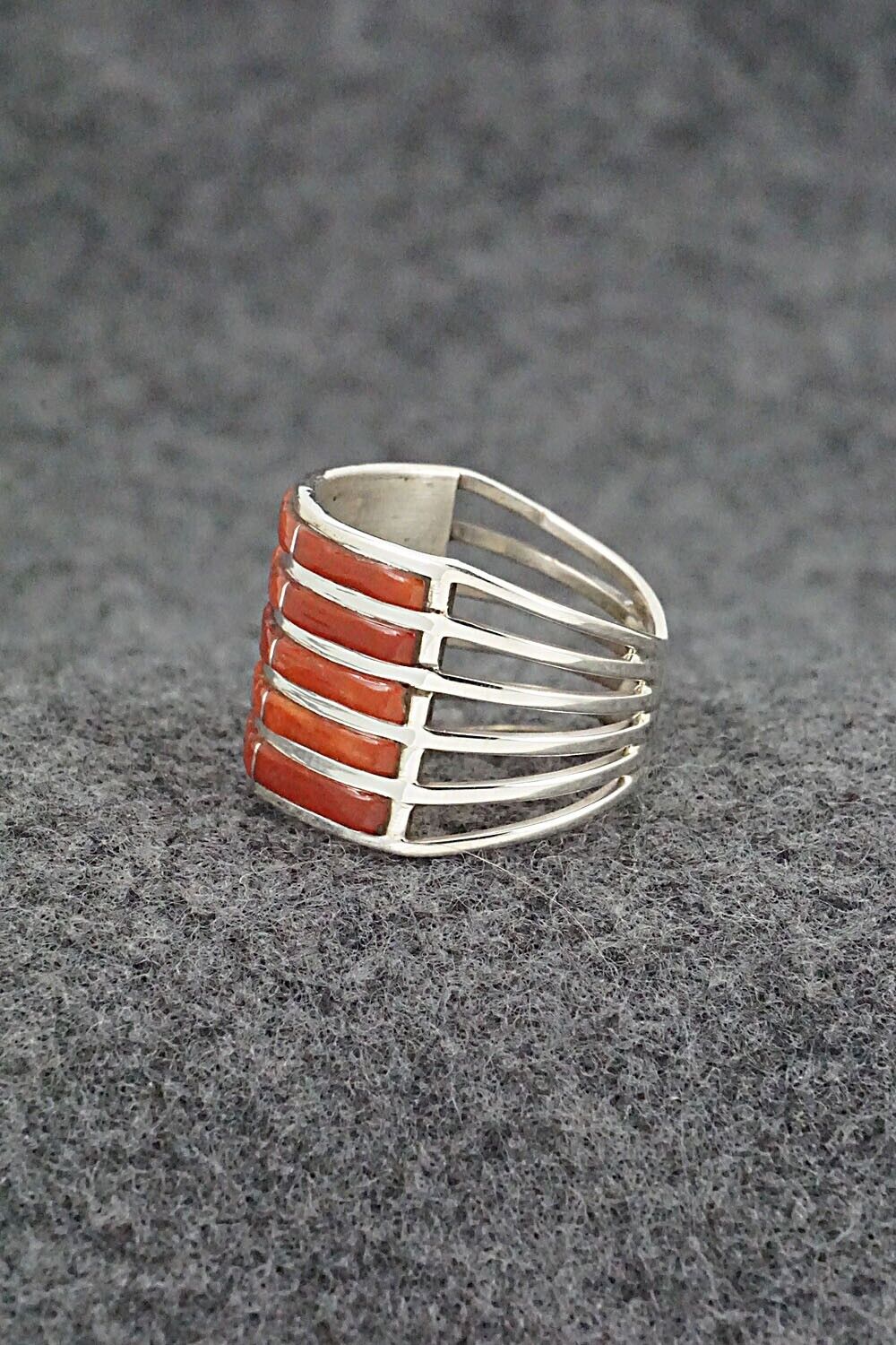 Coral & Sterling Silver Ring - Andrew Enrico - Size 7.5
