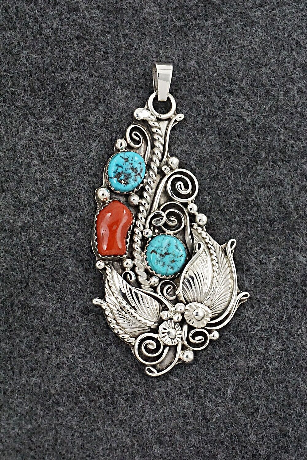 Turquoise, Coral & Sterling Silver Pendant - Martin Muskett
