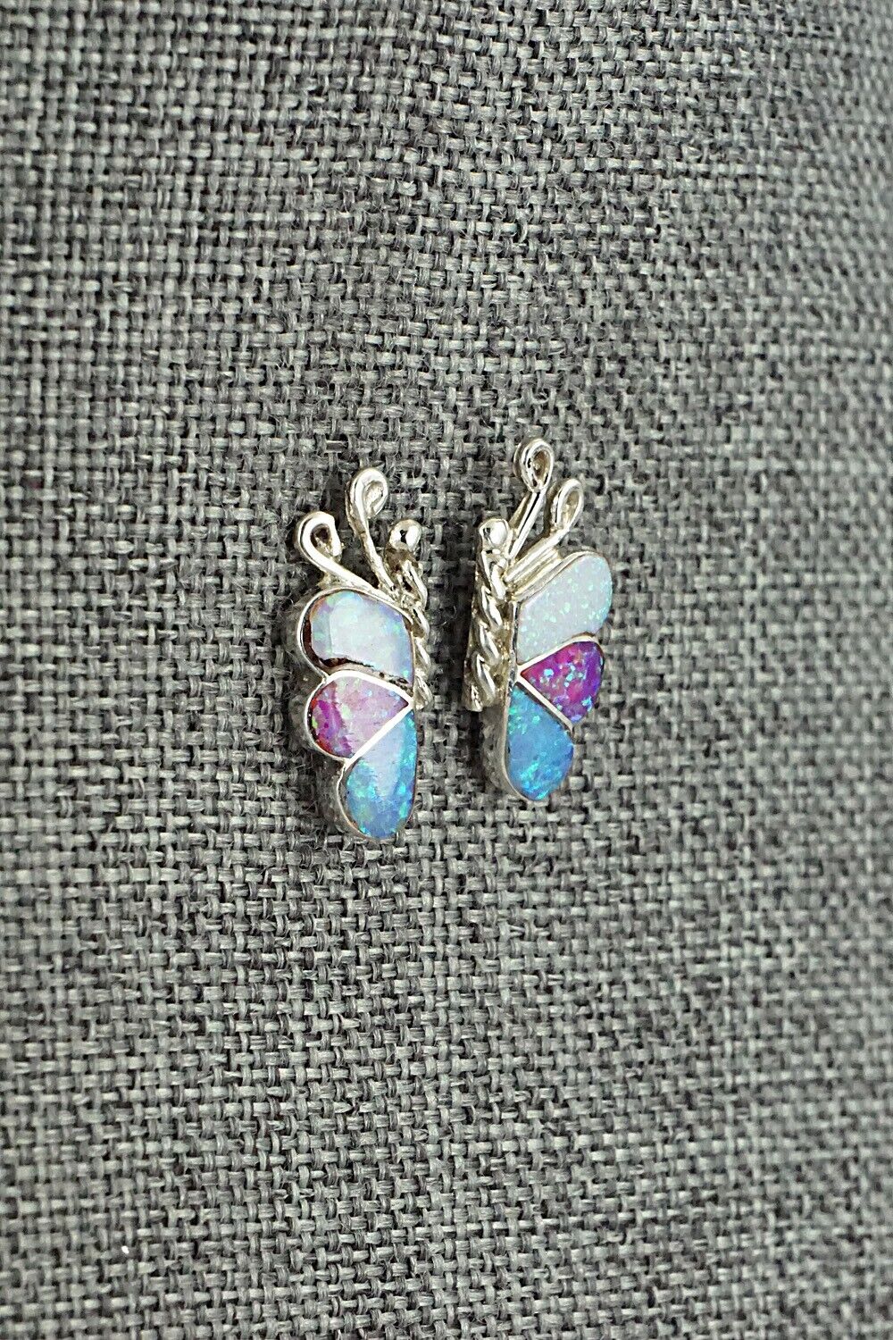 Opalite & Sterling Silver Inlay Earrings - Vincent Hooee