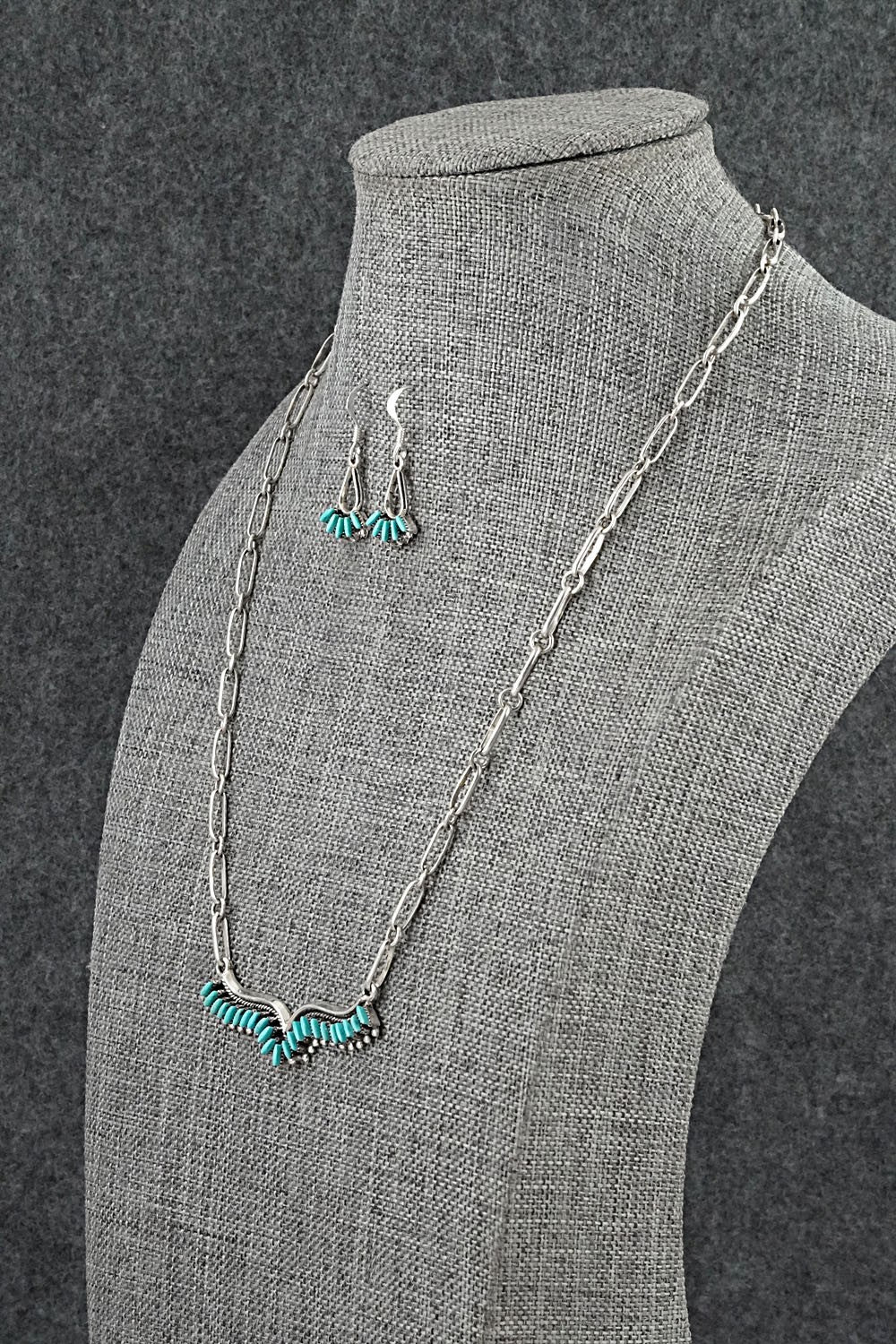 Turquoise & Sterling Silver Necklace and Earrings Set - Mildred Ukestine