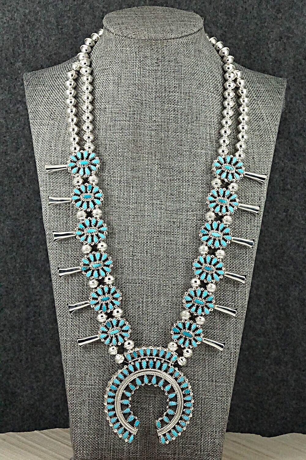 Turquoise, Coral & Sterling Silver Squash Blossom Set - Elton Jones