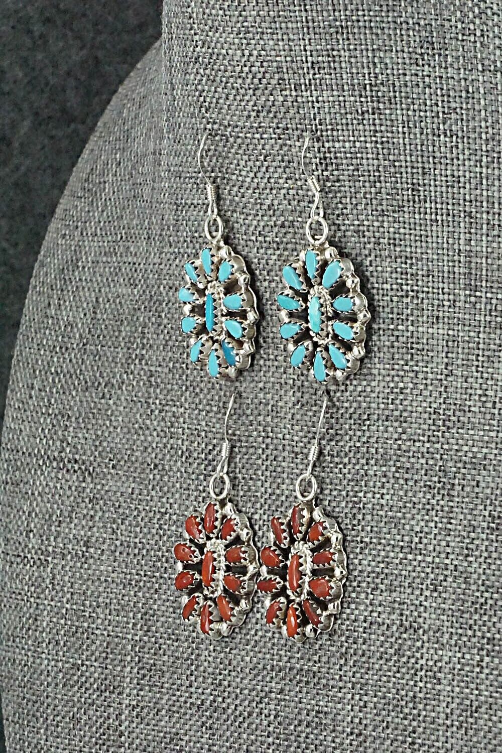 Turquoise, Coral & Sterling Silver Squash Blossom Set - Elton Jones