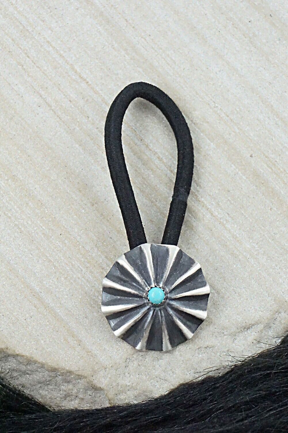 Turquoise & Sterling Silver Hair Tie - Arlene Soce