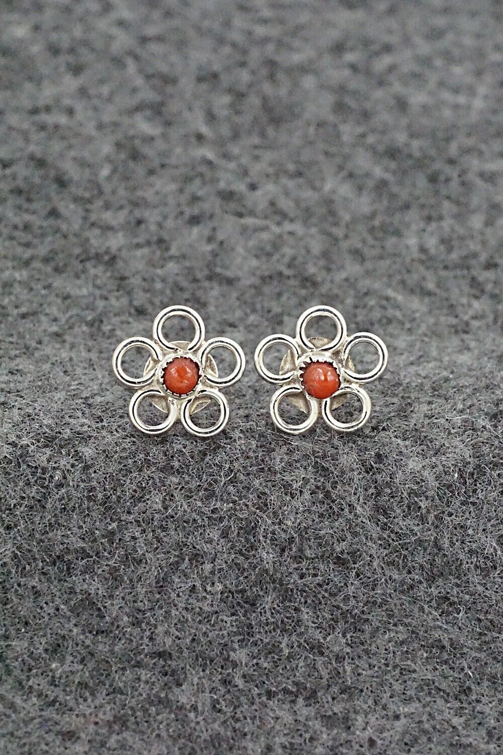 Coral & Sterling Silver Earrings - Connie Bowannie