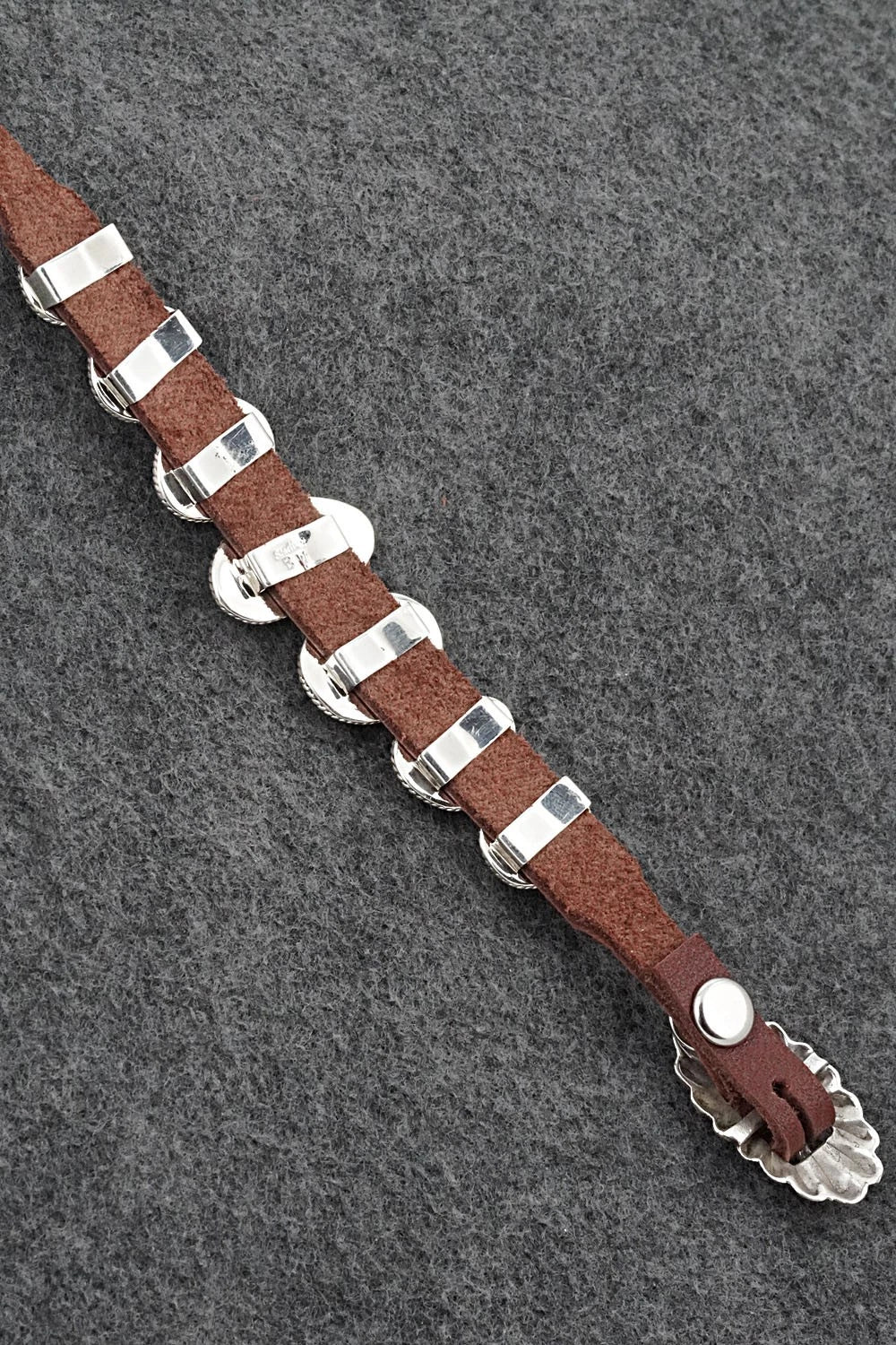 Turquoise, Sterling Silver & Leather Bracelet - Bonnie Willie