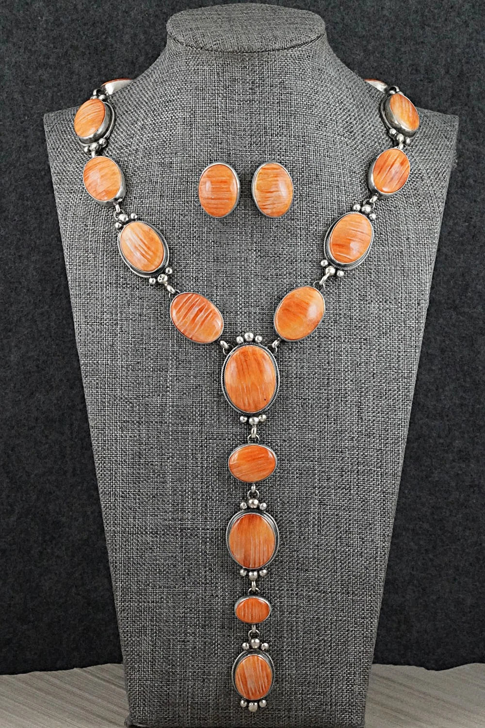 Spiny Oyster & Sterling Silver Necklace and Earrings Set - Kathleen Livingston