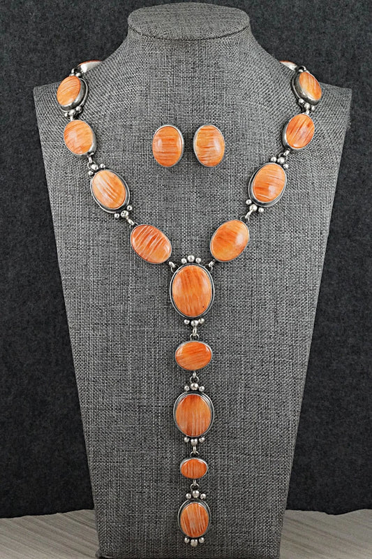 Spiny Oyster & Sterling Silver Necklace and Earrings Set - Kathleen Livingston