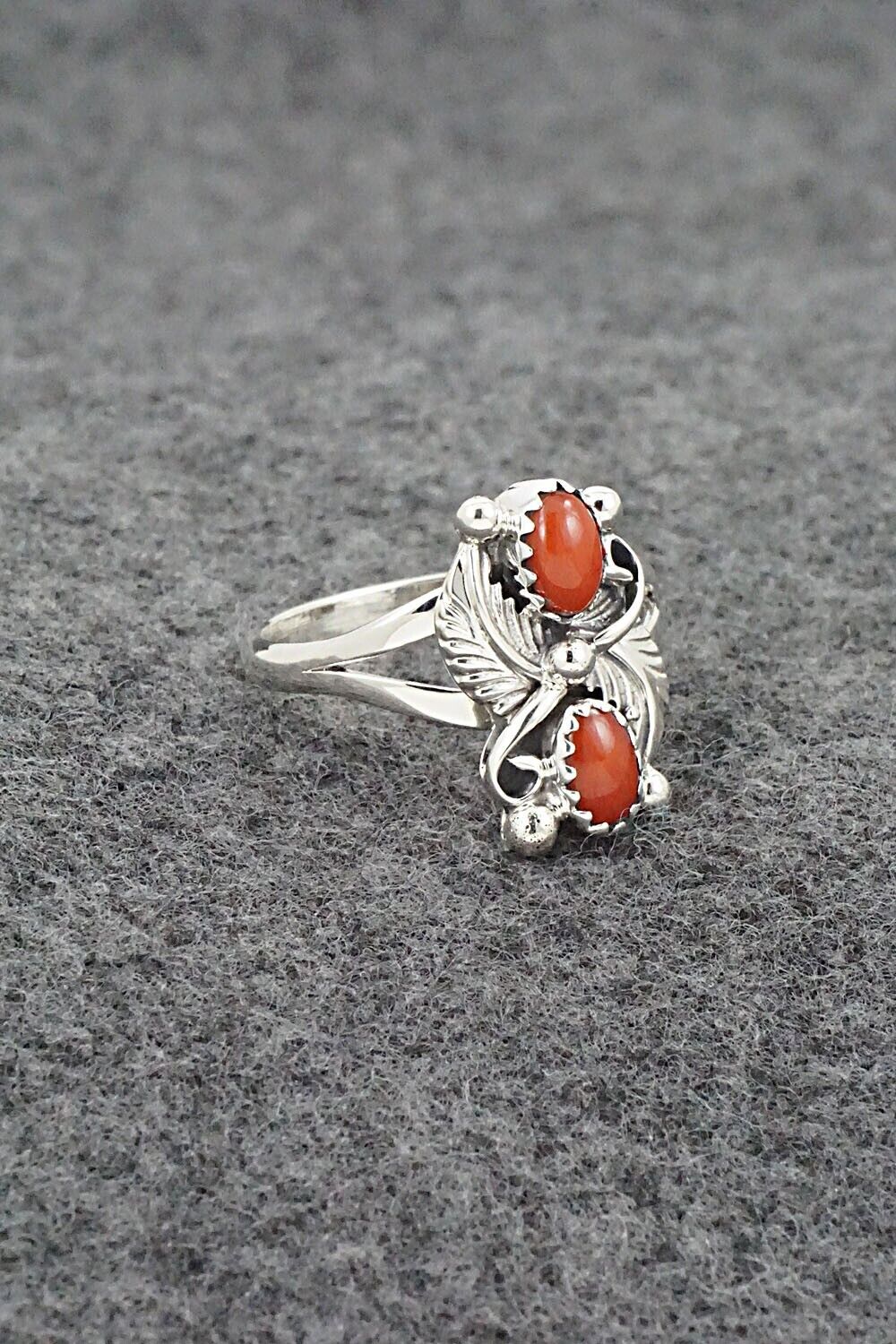 Coral & Sterling Silver Ring - Judy Largo - Size 8.5