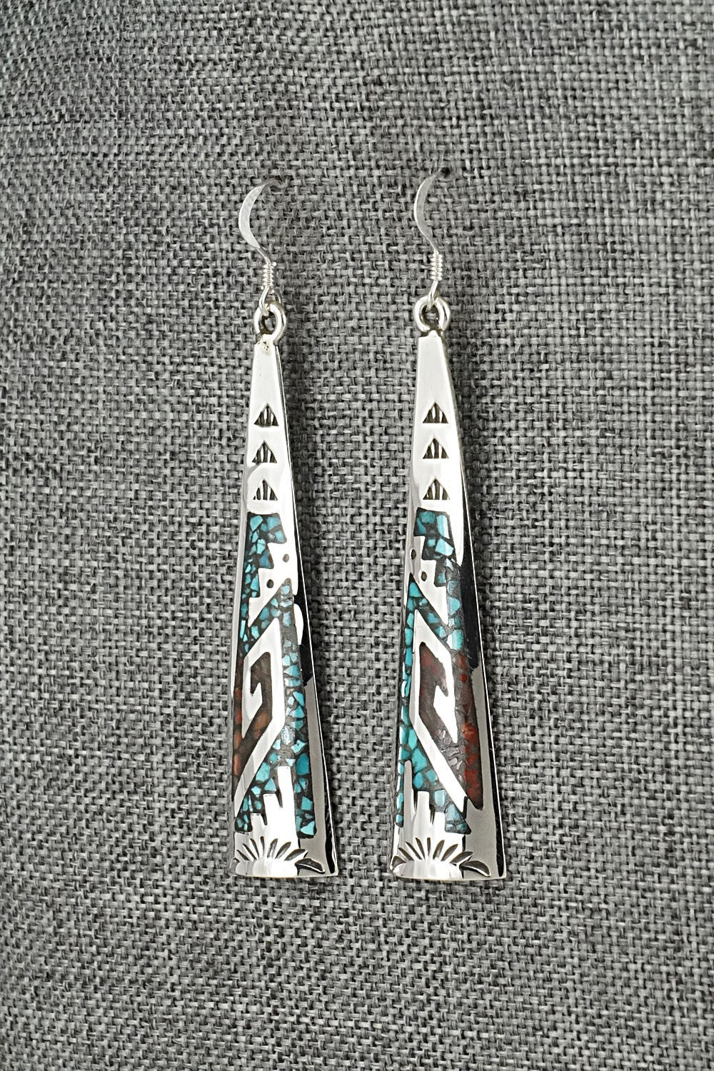 Turquoise, Coral Chip & Sterling Silver Earrings - Joleen Yazzie