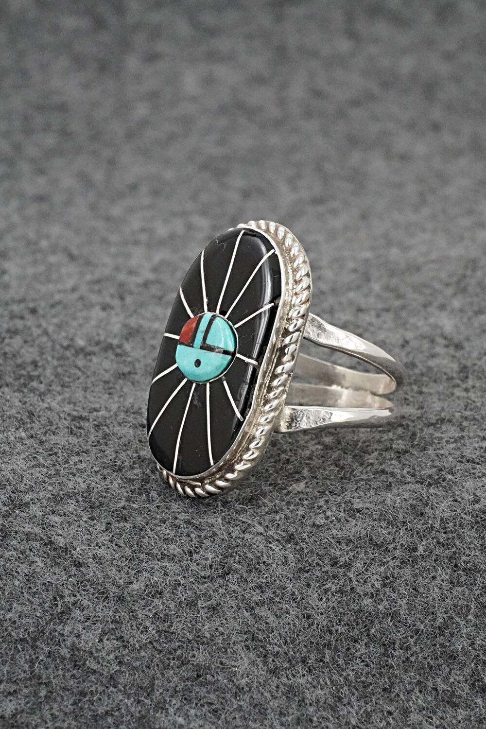 Multi-Stone & Sterling Silver Inlay Ring - Ola Eriacho - Size 10.5