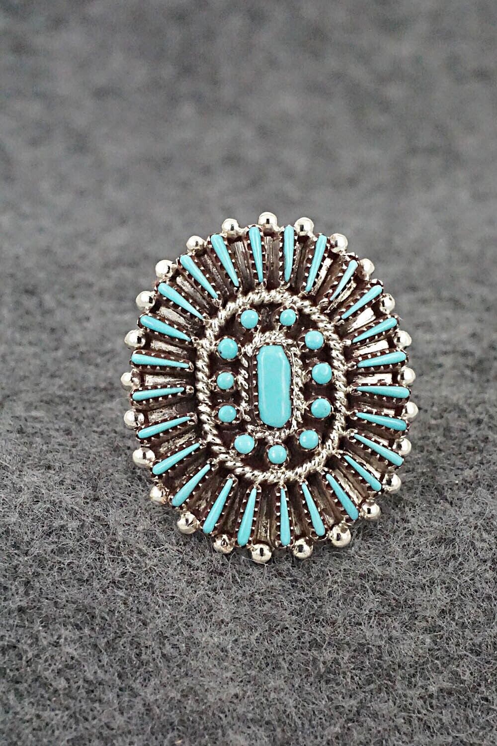Turquoise & Sterling Silver Ring - Shirley Lahi - Size 7.5