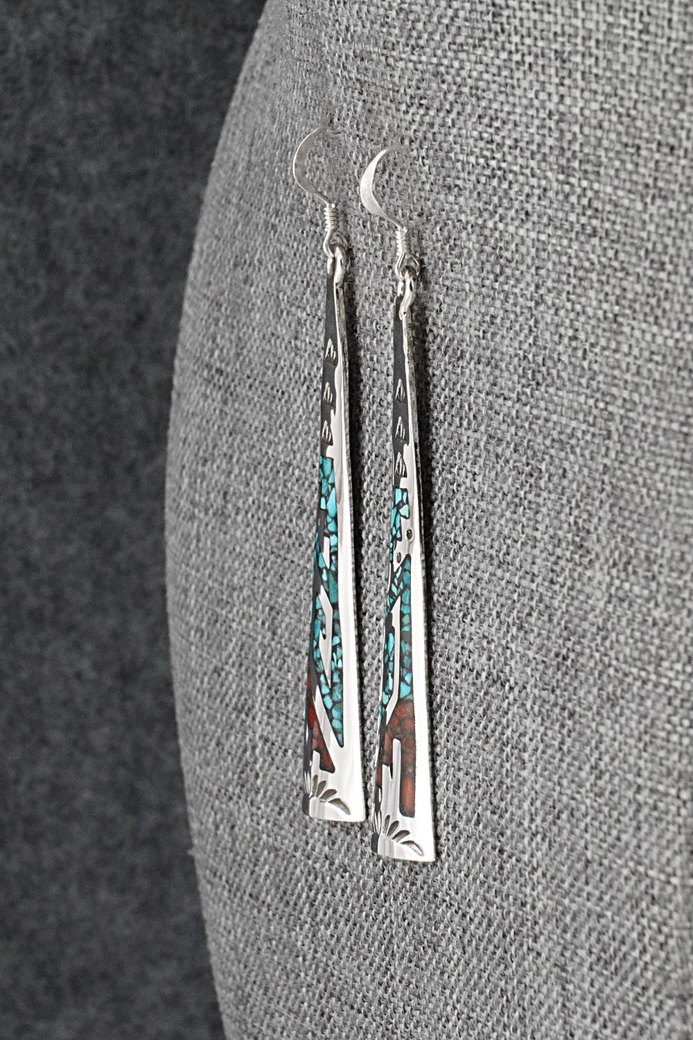 Turquoise, Coral Chip & Sterling Silver Earrings - Joleen Yazzie