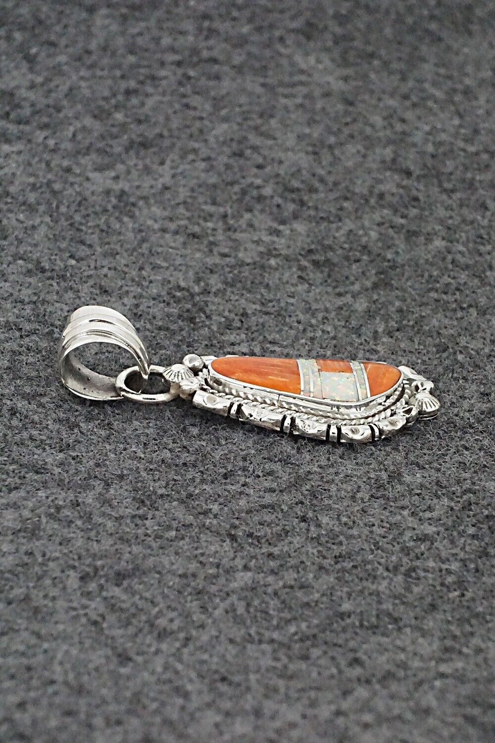 Spiny Oyster, Opalite & Sterling Silver Pendant - James Manygoats