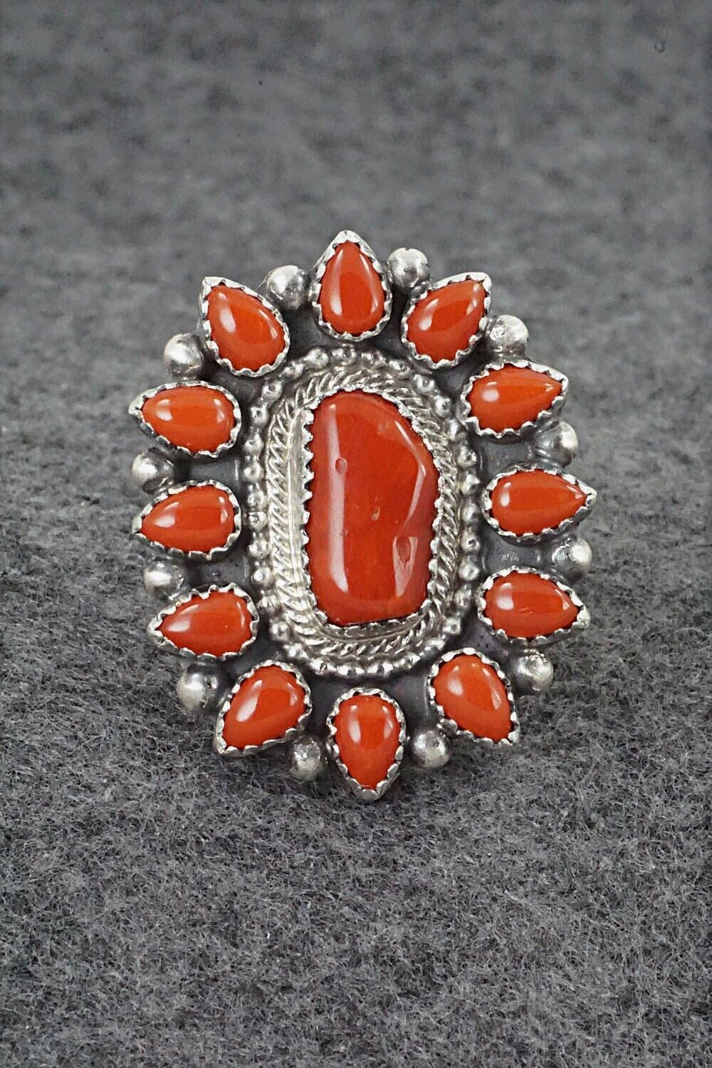Coral & Sterling Silver Ring - Tom Lewis - Size 7