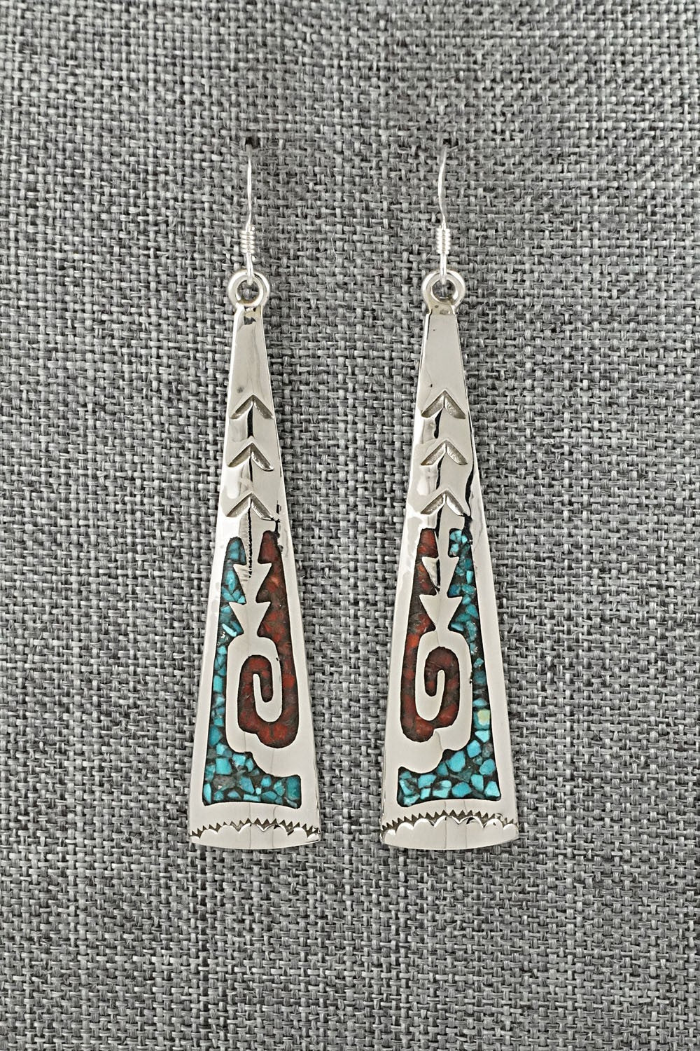 Turquoise, Coral Chip & Sterling Silver Earrings - Joleen Yazzie