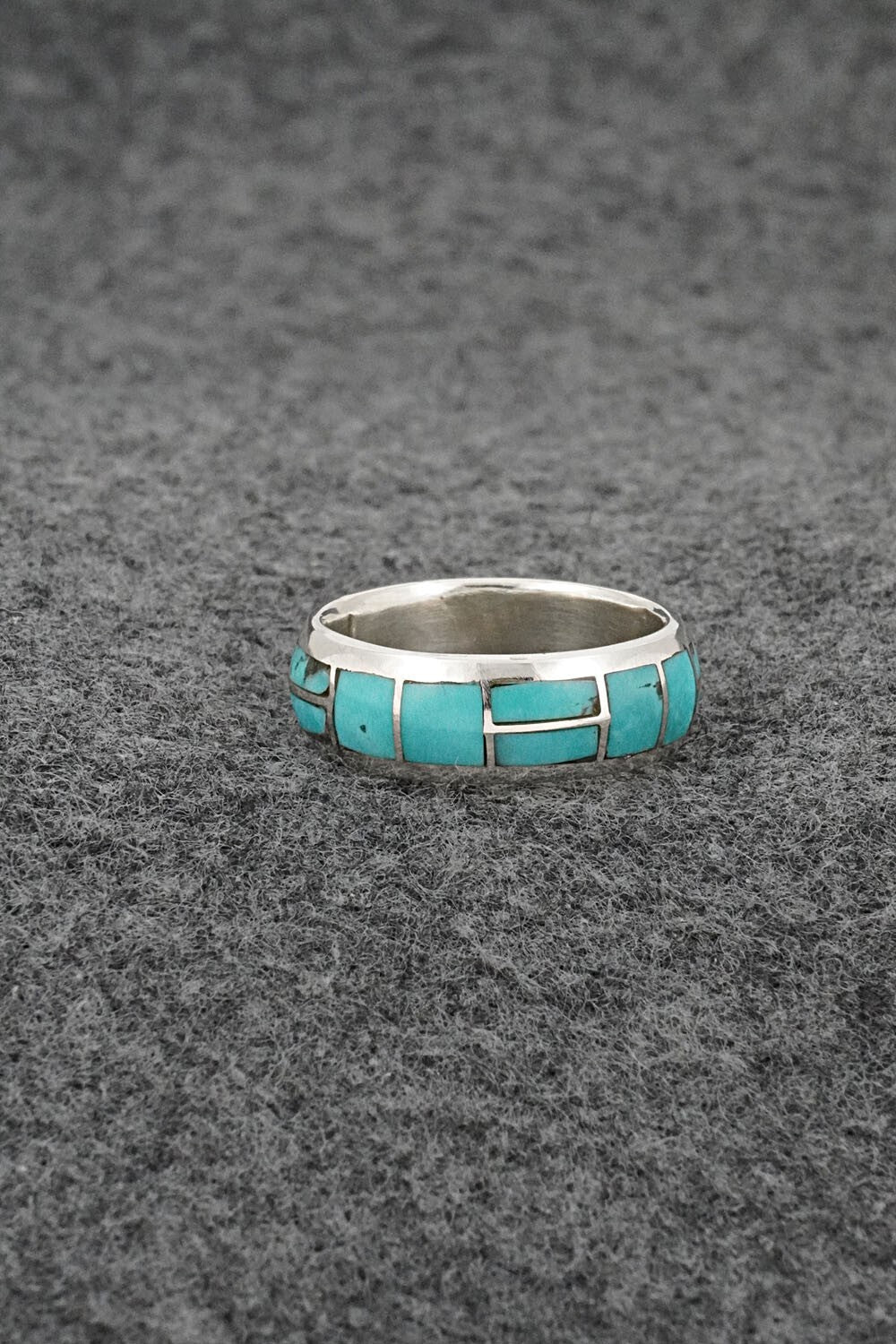 Turquoise & Sterling Silver Inlay Ring - Matilda Chattin - Size 7