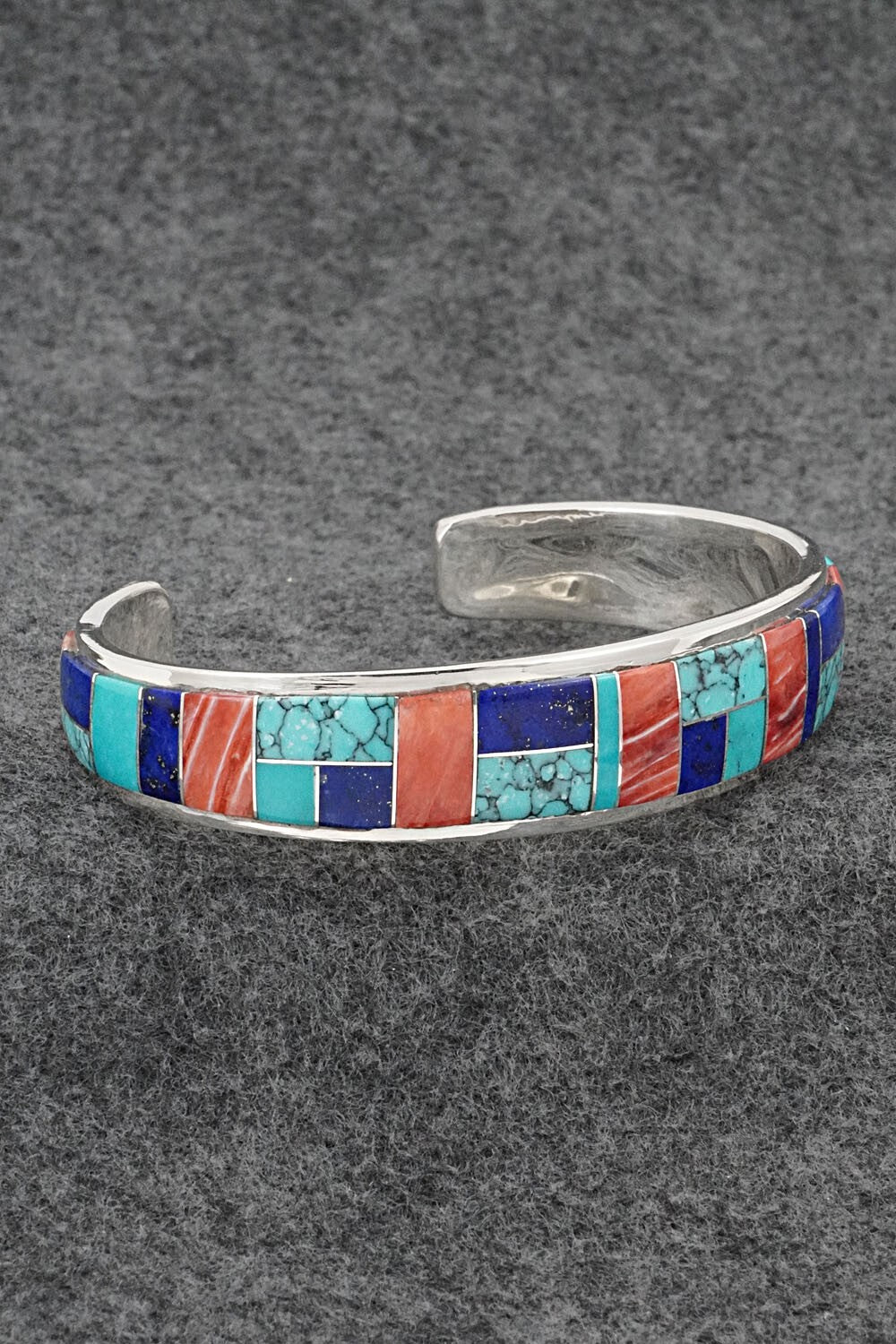 Multi-Stone Inlay & Sterling Silver Bracelet - Edison Yazzie